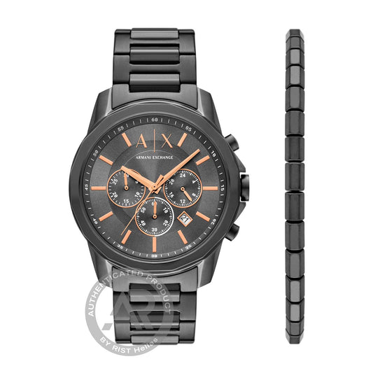 Armani Exchange Banks Chronograph Gray Stainless Steel Bracelet Set
