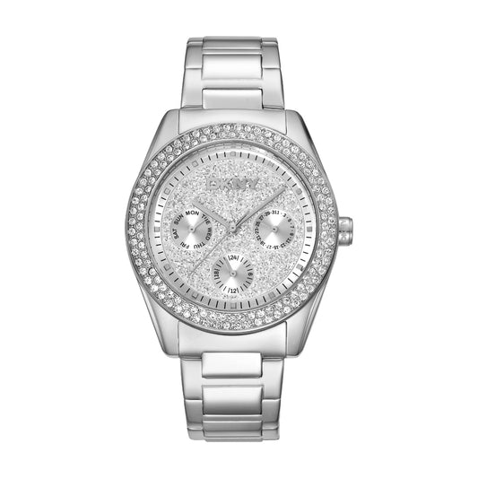 DKNY Chambers Multi Glitz Multifunction Silver Stainless Steel Bracelet