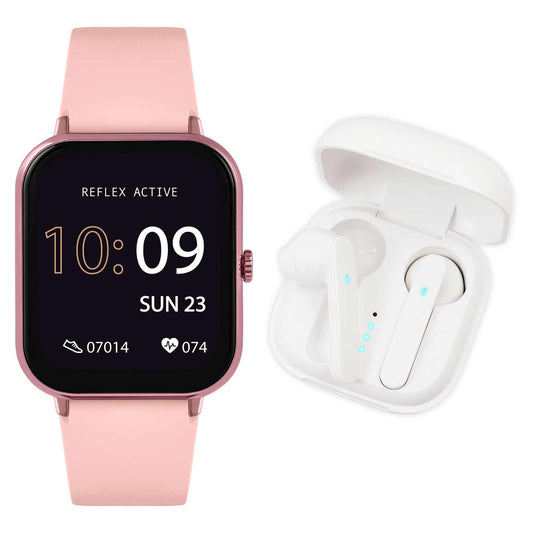 Reflex Active Series 17 Digital Smartwatch & Wireless Earbuds Pink Rubber Strap