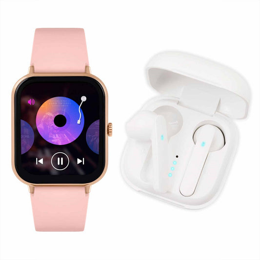 Reflex Active Series 23 Digital Smartwatch & Wireless Earbuds Pink Rubber Strap