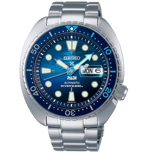 Seiko Prospex 'Great Blue' Turtle Scuba PADI Special Edition Automatic Silver Stainless Steel Bracelet