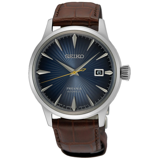 Seiko Presage "Midnight Blue Moon" Cocktail Time Automatic Brown Leather Strap