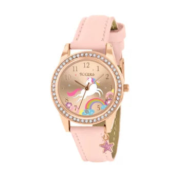 Tikkers Unicorn Crystals Pink Leather Strap