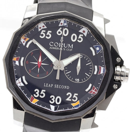 Ανδρικό Ρολόι Corum Admiral’s Cup Leap Second Μαύρο με Καουτσούκ Λουράκι