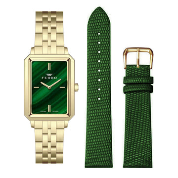 Ferro Gold Stainless Steel Bracelet & Leather Strap