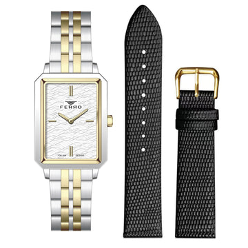 Ferro Two Tone Stainless Steel Bracelet & Leather Strap