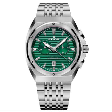 Ρολόι ανδρικό Edox Delfin The Original 1973 Chronograph 10118-3M-VIN με μπρασελέ και πράσινο καντράν