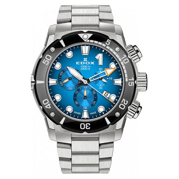 Ρολόι ανδρικό Edox CO-1 Chronograph 10242-TINM-BUIDN με μπρασελέ και μπλε καντράν