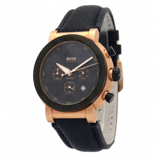 Ανδρικό Χρονογράφος Ρολόι Hugo Boss Μαύρο με Rose Gold Λεπτομέρειες
