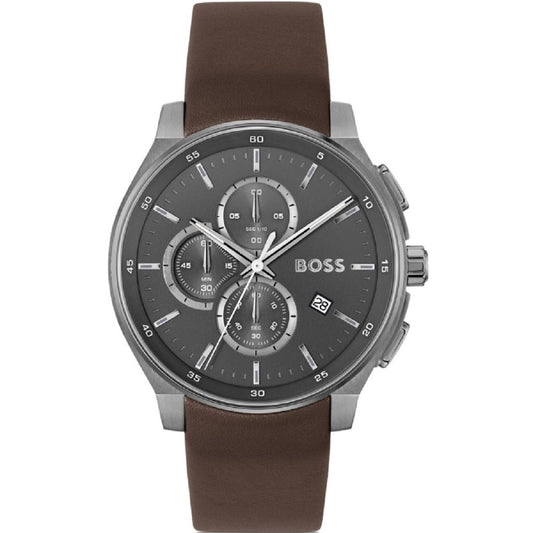 Ρολόι HUGO BOSS Peak Με Χρονογράφο Και Καφέ Δερμάτινο Λουράκι 1514187