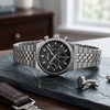 Ανδρικό Boss Chronograph ασημί ατσάλινο ρολόι με μαύρο καντράν