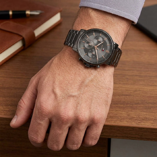 Ανδρικό Tommy Hilfiger Multifunction gunmetal ατσάλινο ρολόι με γκρι καντράν