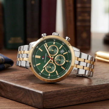 Ρολόι Ανδρικό Tommy Hilfiger Δίχρωμο με Πράσινο Καντράν 1710754