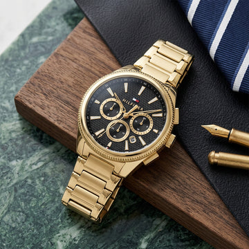 Ρολόι Ανδρικό Tommy Hilfiger Χρυσό με Μαύρο Καντράν 1792254