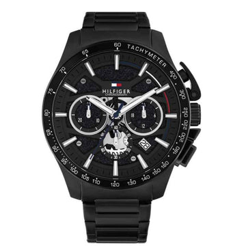 Ανδρικό Ρολόι Χρονογράφος Tommy Hilfiger Μαύρο με Tachymeter & Ατσάλινο Μπρασελέ