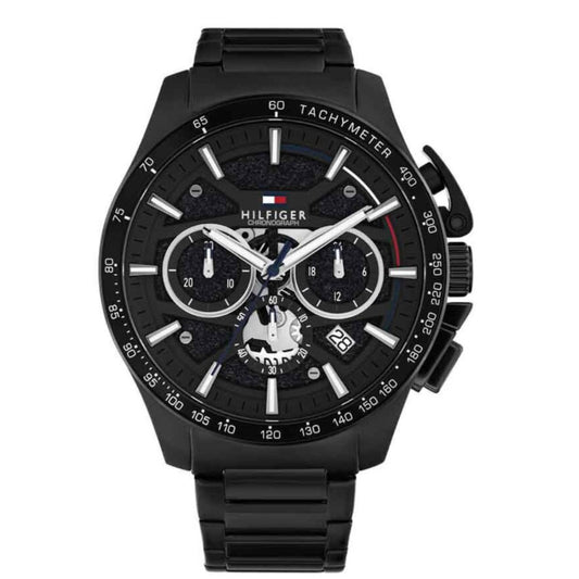 Ανδρικό Ρολόι Χρονογράφος Tommy Hilfiger Μαύρο με Tachymeter & Ατσάλινο Μπρασελέ