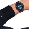 Ανδρικό Tommy Hilfiger Chronograph μπλε ρολόι με καφέ δερμάτινο λουράκι