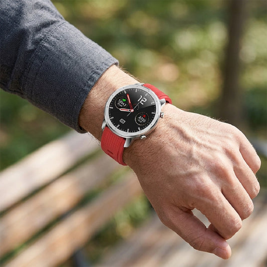 Ρολόι Smartwatch Ανδρικό Ασημί με Μαύρη Οθόνη και Κόκκινο Λουράκι Σιλικόνης 203070062
