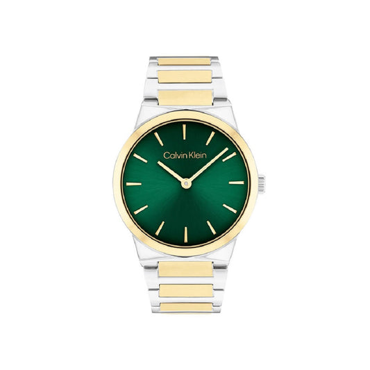 Calvin Klein Γυναικείο Ρολόι Δίχρωμο Ασημί & Χρυσό με Πράσινο Καντράν 25100114
