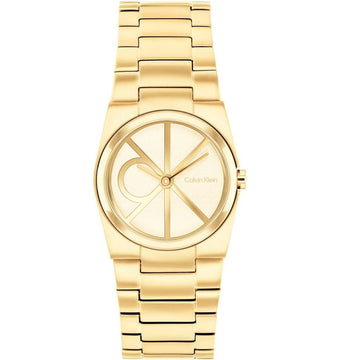 Calvin Klein Γυναικείο Ρολόι Χρυσό με Μοντέρνο CK Καντράν 25100127