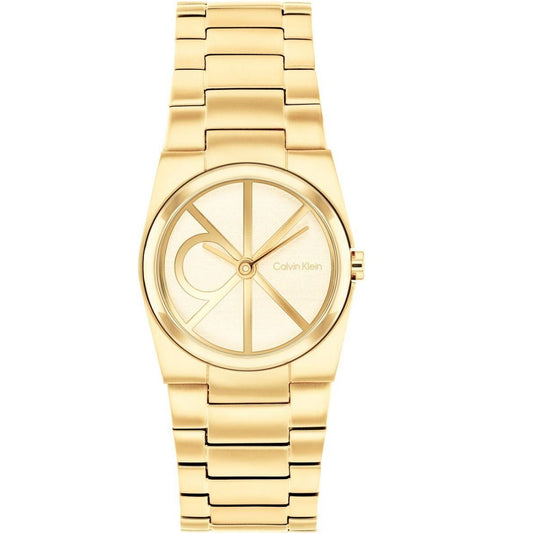 Calvin Klein Γυναικείο Ρολόι Χρυσό με Μοντέρνο CK Καντράν 25100127