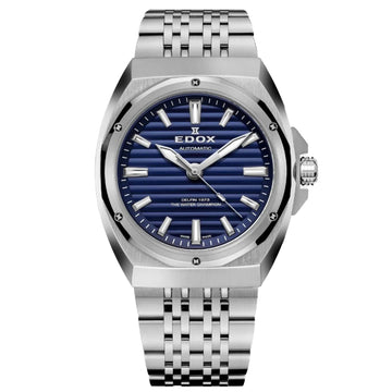 Ρολόι ανδρικό Edox Delfin The Original 1973 Automatic 80142-3M-BUIN με μπρασελέ και μπλε καντράν