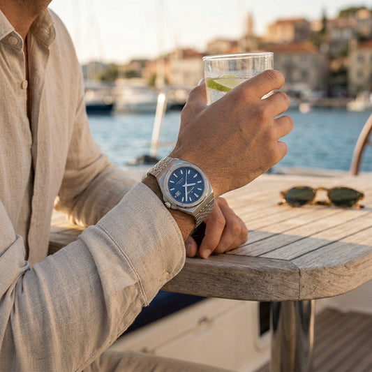 Ρολόι ανδρικό Edox Delfin The Original 1973 Automatic 80142-3M-BUIN με μπρασελέ και μπλε καντράν
