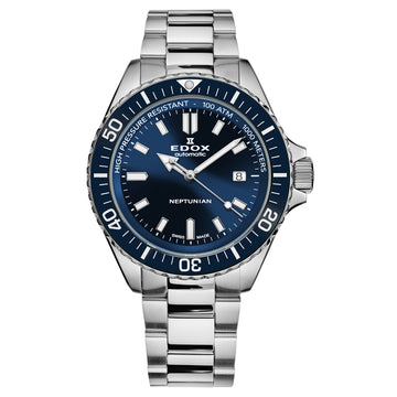 Ρολόι ανδρικό Edox Neptunian 80120-3BUM-BUF με μπρασελέ και μπλε καντράν