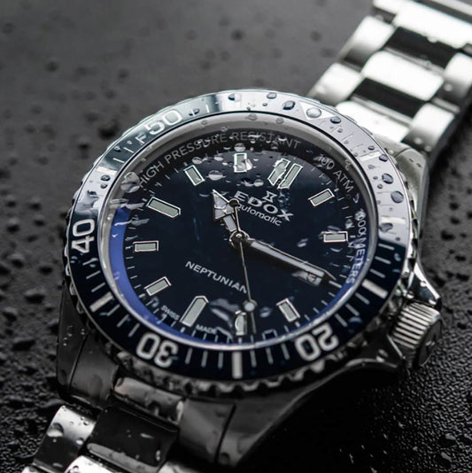 Ρολόι ανδρικό Edox Neptunian 80120-3BUM-BUF με μπρασελέ και μπλε καντράν