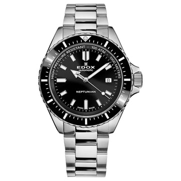 Ρολόι ανδρικό Edox Skydiver Neptunian Automatic 80120-3NM-NIN με μπρασελέ και μάυρο καντράν