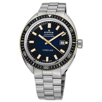 Ρολόι ανδρικό Edox Hydro-Sub Date Automatic Chronometer 80128 357JNM BUDD LIMITED EDITION (500 κομμάτια) με μπρασελέ και μπλε καντράν