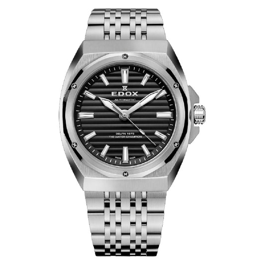 Ρολόι ανδρικό Edox Delfin The Original 1973 Automatic 80142-3M-NIN με μπρασελέ και μαύρο καντράν