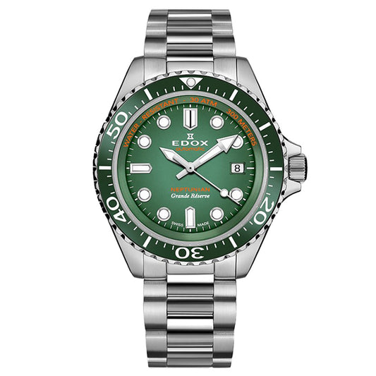Ρολόι ανδρικό Edox Neptunian Grande Réserve 10242-TINM-BUIDN με μπρασελέ και πράσινο καντράν