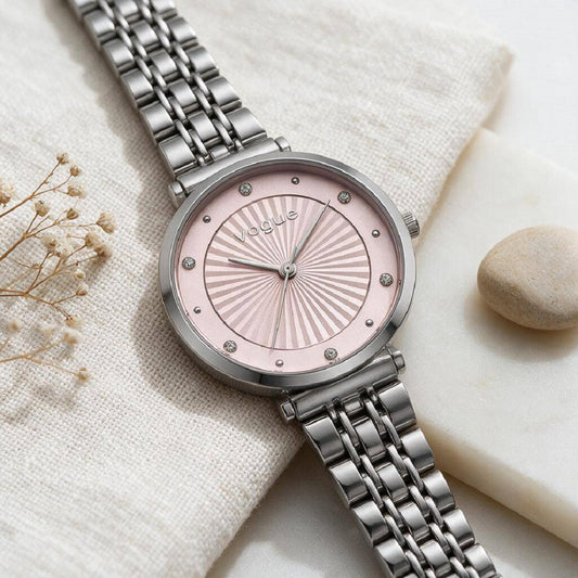 Ρολόι Γυναικείο Vogue New Bliss Ασημί με Ροζ Καντράν & Ζιργκόν 815385