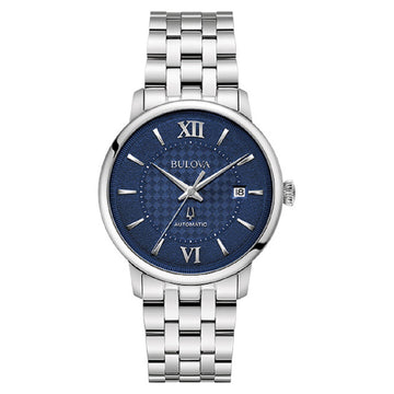 Ρολόι Ανδρικό Bulova Automatic Ασημί με Μπλε Καντράν 96B447