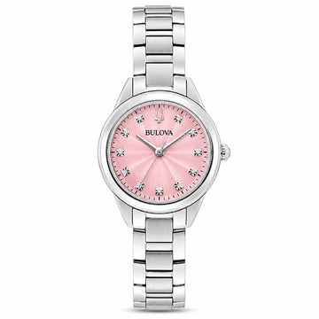 Ladies Bulova Stainless Steel Bracelet with Diamonds