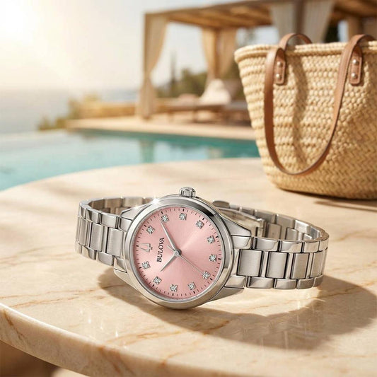 Ladies Bulova Stainless Steel Bracelet with Diamonds