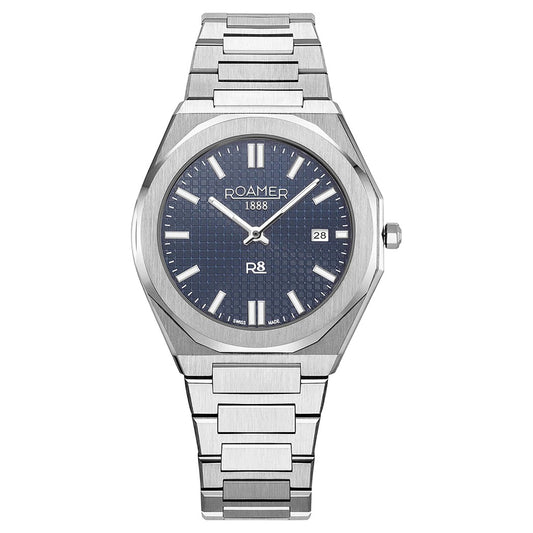 Ρολόι Ανδρικό Roamer R8 Swiss Made Ασημί με Μπλε Καντράν 972980-41-45-25
