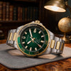 Ρολόι Ανδρικό Bulova Marine Star Automatic Ασημί-Χρυσό με Πράσινο Καντράν 98B467