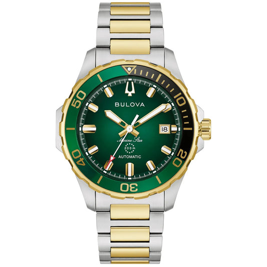 Ρολόι Ανδρικό Bulova Marine Star Automatic Ασημί-Χρυσό με Πράσινο Καντράν 98B467