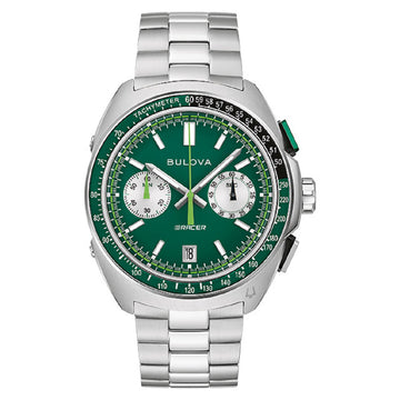 Ρολόι Ανδρικό Bulova Racer Chronograph Ασημί με Πράσινο Καντράν 98B468
