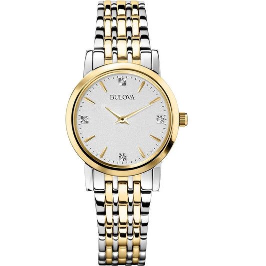 Ρολόι γυναικείο Bulova Sutton Diamonds Two Tone 98P115 με μπρασελέ και λευκό καντράν