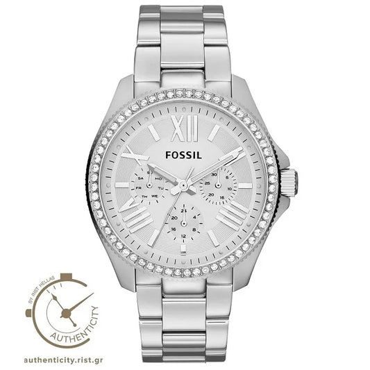 Ρολόι γυναικείο Fossil Cecile AM4481 Multifunction με μπρασελέ και ασημί καντράν και ζιργκόν