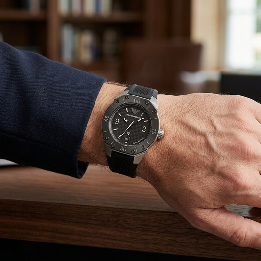 Ανδρικό Ρολόι Emporio Armani Μαύρο με Καουτσούκ Λουράκι