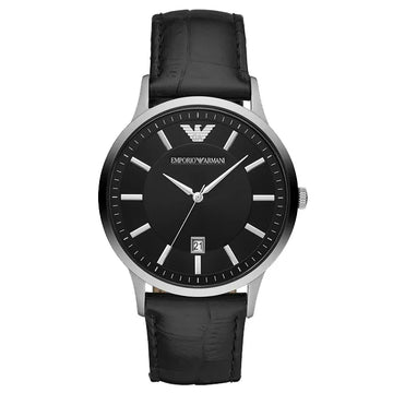 Ρολόι ανδρικό Emporio Armani Classic AR11186 με δερμάτινο λουρί και ασημί ανάγλυφο καντράν