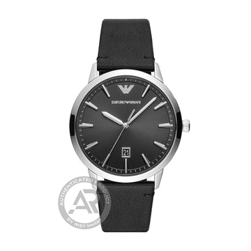 Ανδρικό Emporio Armani μαύρο ρολόι με δερμάτινο λουράκι