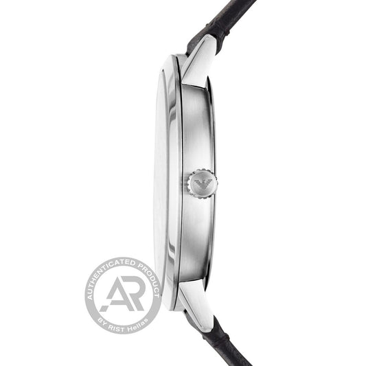 Ανδρικό Emporio Armani μαύρο ρολόι με δερμάτινο λουράκι