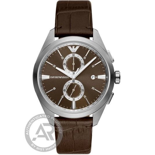 Ρολοί ανδρικό Emporio Armani Chronograph AR11482 με δερμάτινο λουρί και καφέ καντράν