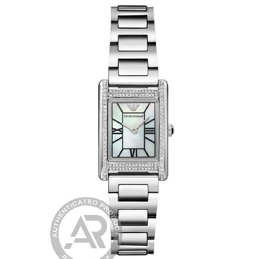 Γυναικείο Ρολόι Emporio Armani Ασημί με Κρύσταλλα και Mother of Pearl Καντράν