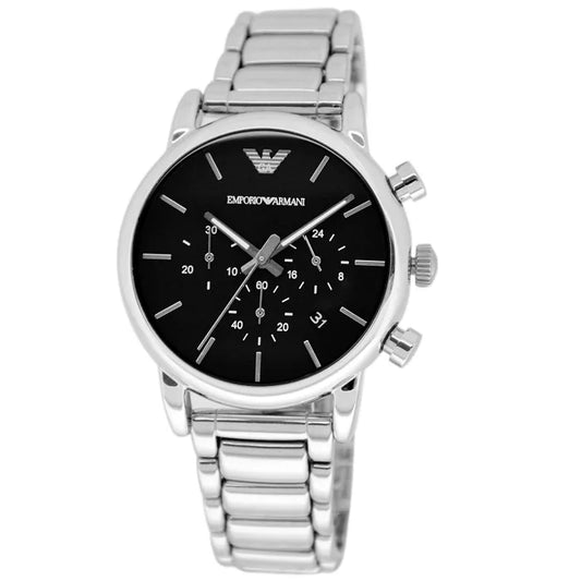 Ρολοί ανδρικό Emporio Armani Chronograph AR1853 με μπρασελέ και μαύρο καντράν